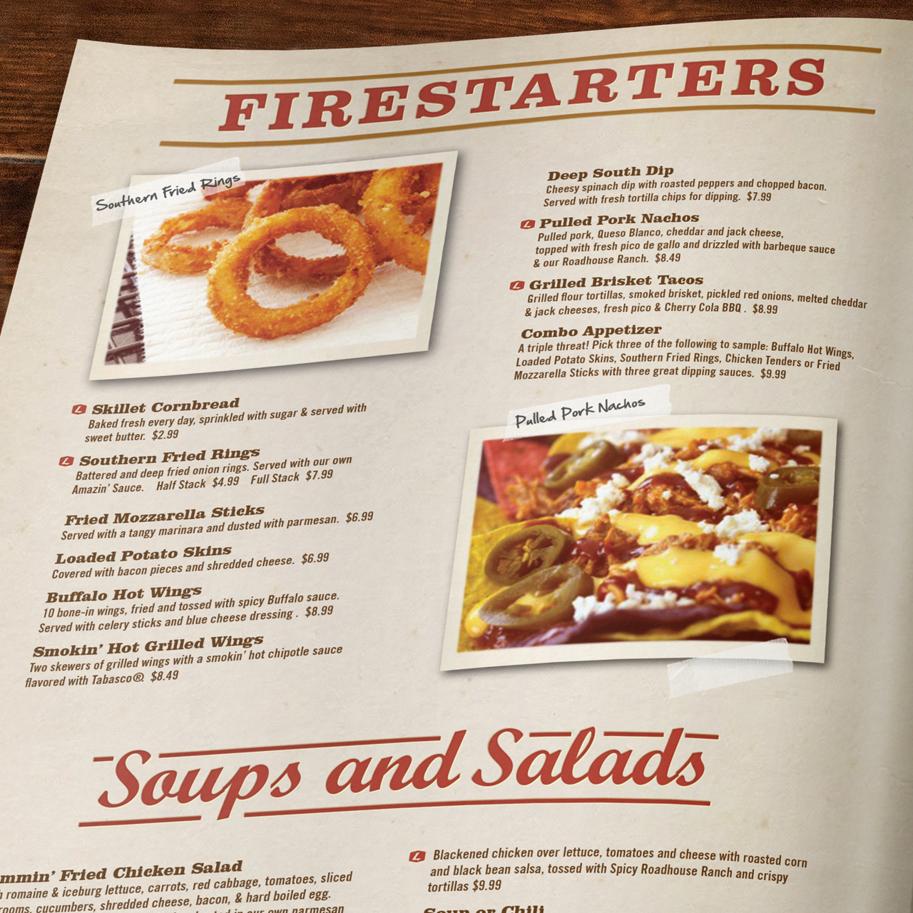 An image of the Starters page design for the Logan's Roadhouse menu