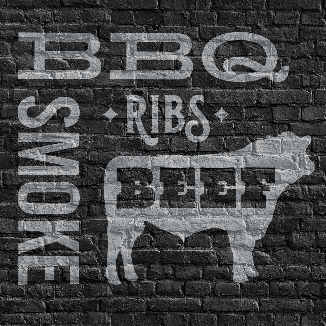 A detailed image of black brick with graphics from Mitch's Texas Style BBQ trailer wrap design