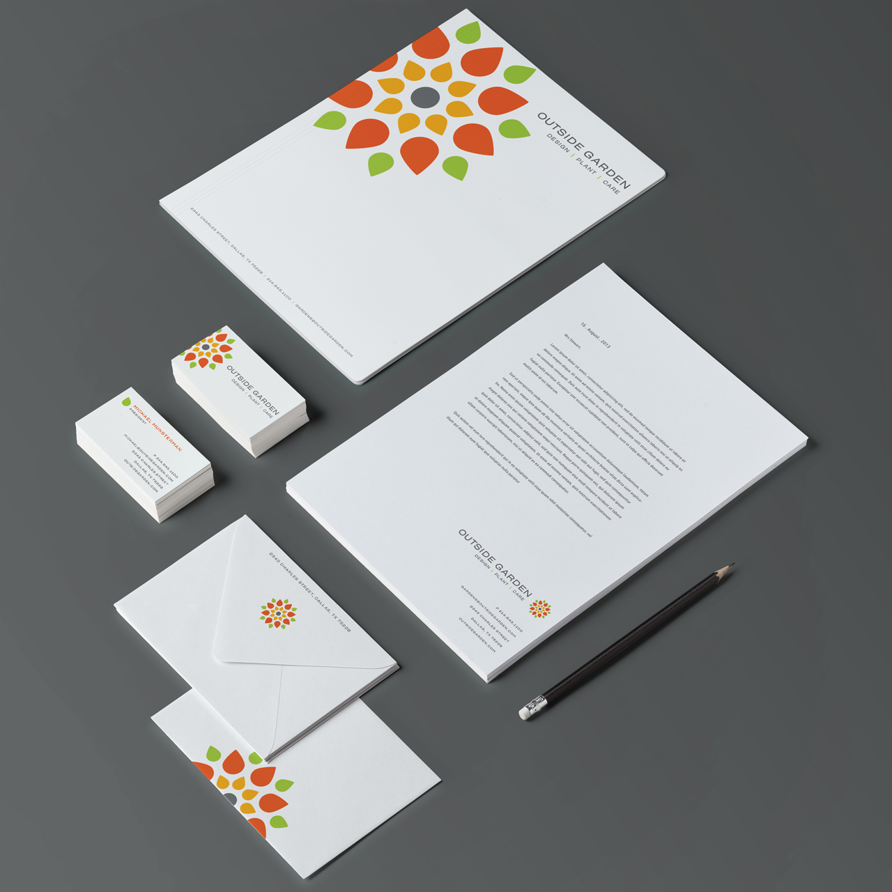 An image of stationery design for Outside Garden