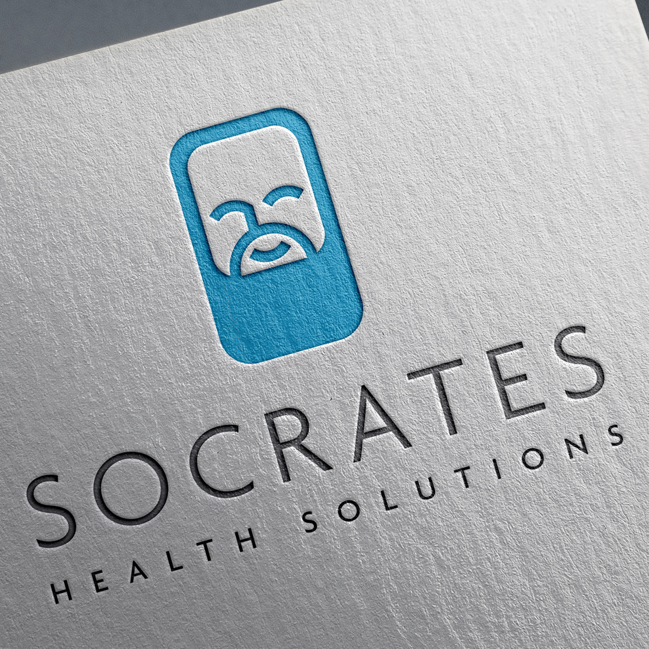 A close-up image of the Socrates Health Solution logo embossed on letterhead