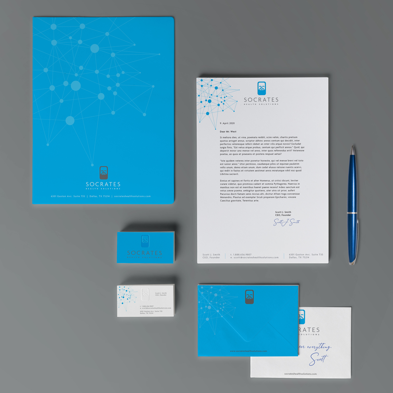 An image of stationery design for Socrates Health Solutions
