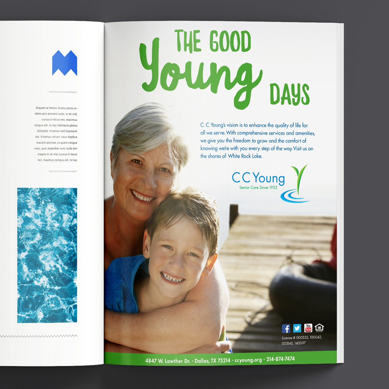 An image of an ad for C. C. Young that reads "The Good Young Days"