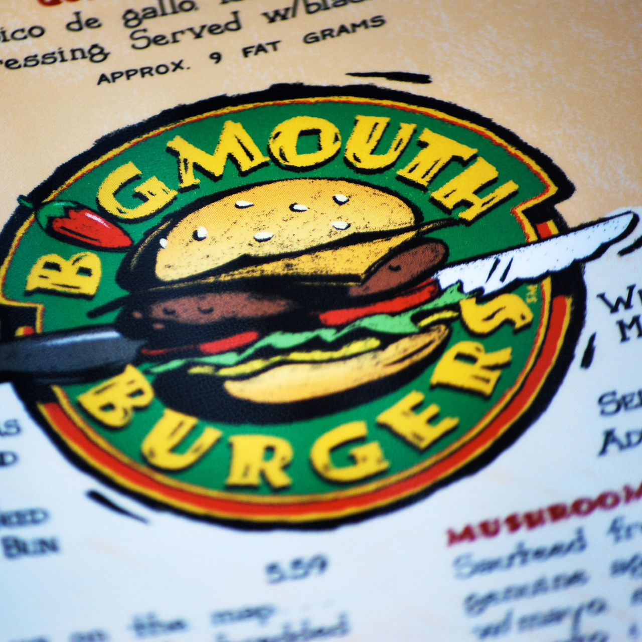 An image of the Big Mouth Burgers logo design on the interior of the Chili's menu