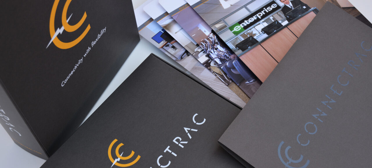 An image of the brochure and case study designs for Connetrac's sales kit