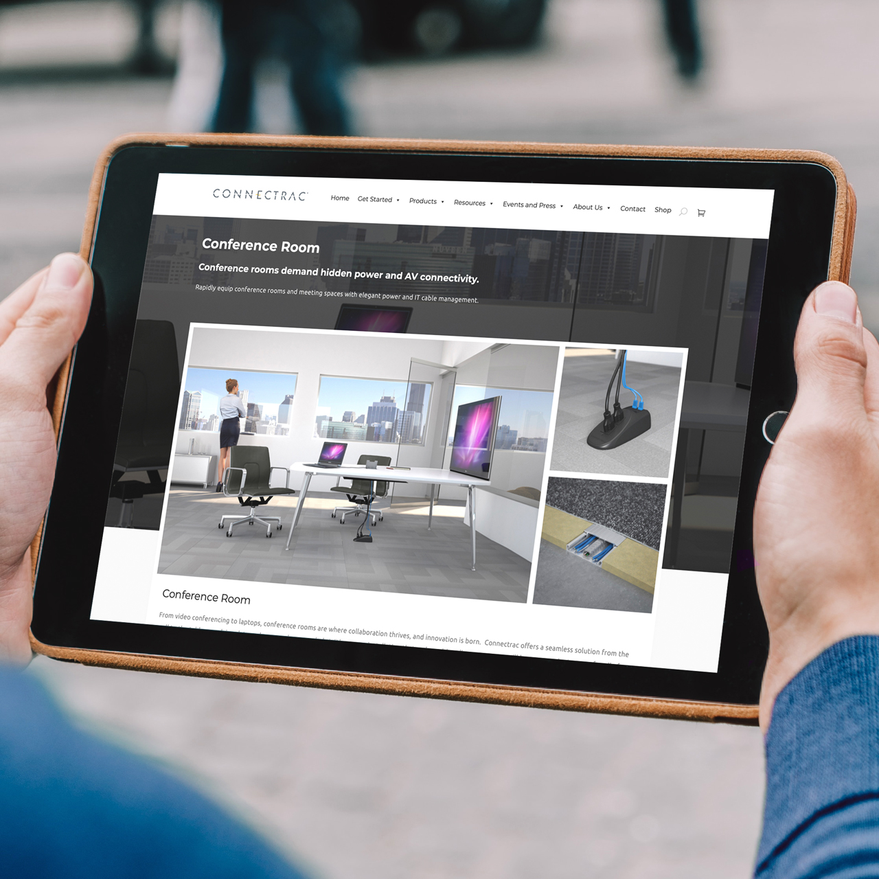 An image of a tablet with a product page design from Connectrac's website