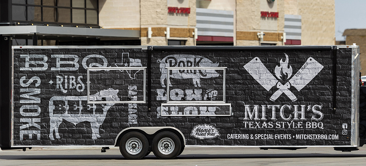 An image of the trailer wrap design for Mitch's Texas Style BBQ