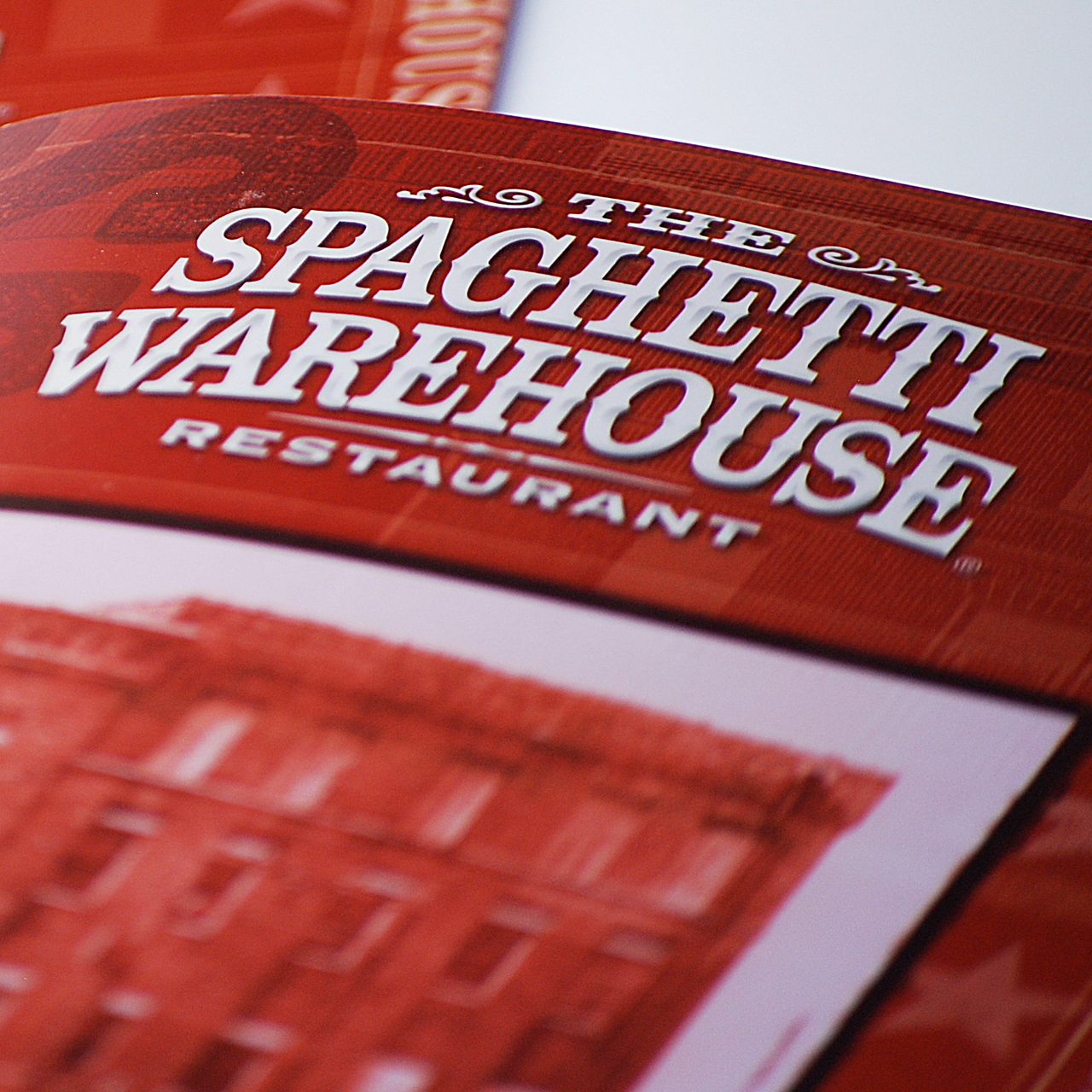 An image of the cover design for the Spaghetti Warehouse menu
